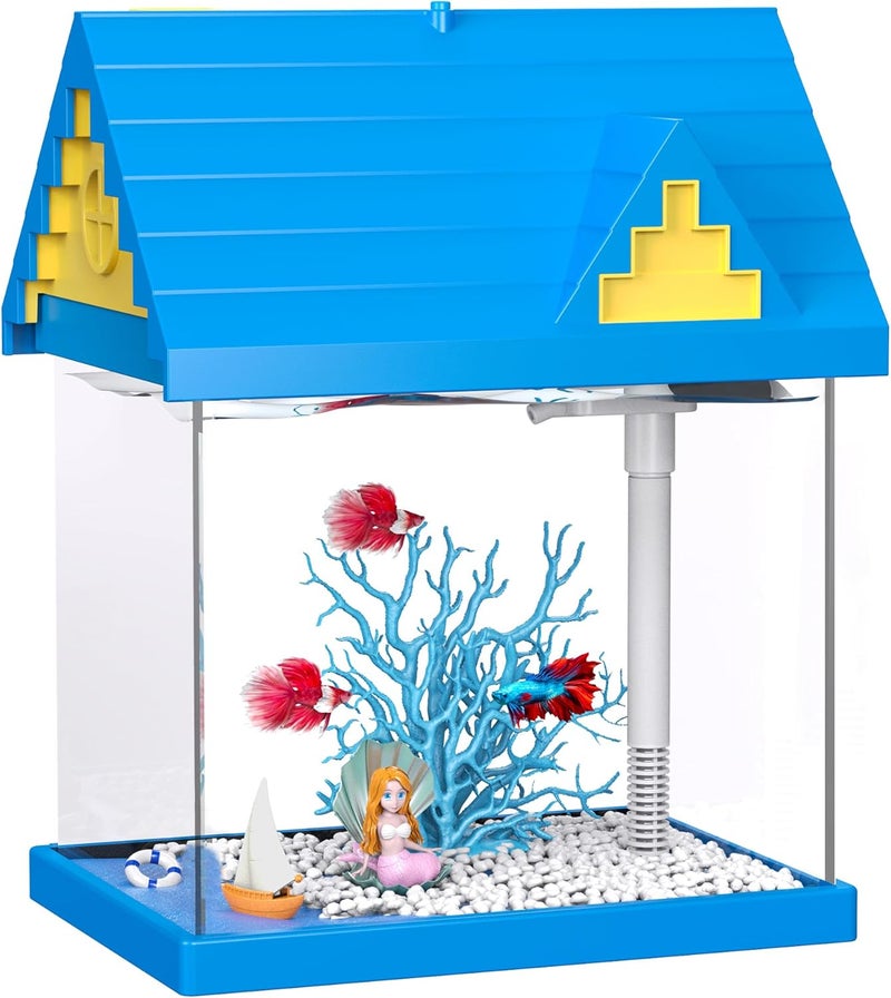 FREESEA Aquarium Betta Fish Tank: 2 Gallon Glass Betta Tank with Filter and Light for Shrimp Jellyfish Goldfish - Small Aquarium Starter Kit for Home Office Room Decorative Desktop Kids Gifts - Image 1